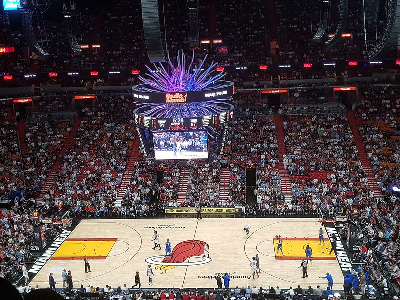 Photo taken from the upper level of the American Airlines Arena during a Miami Heat home game.