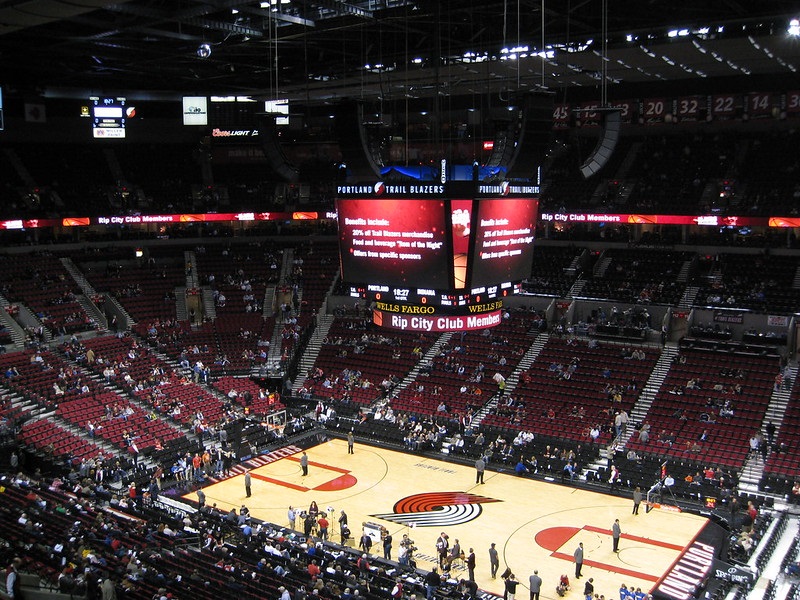 View from the upper level of the Moda Center during a Portland Trail Blazers game.