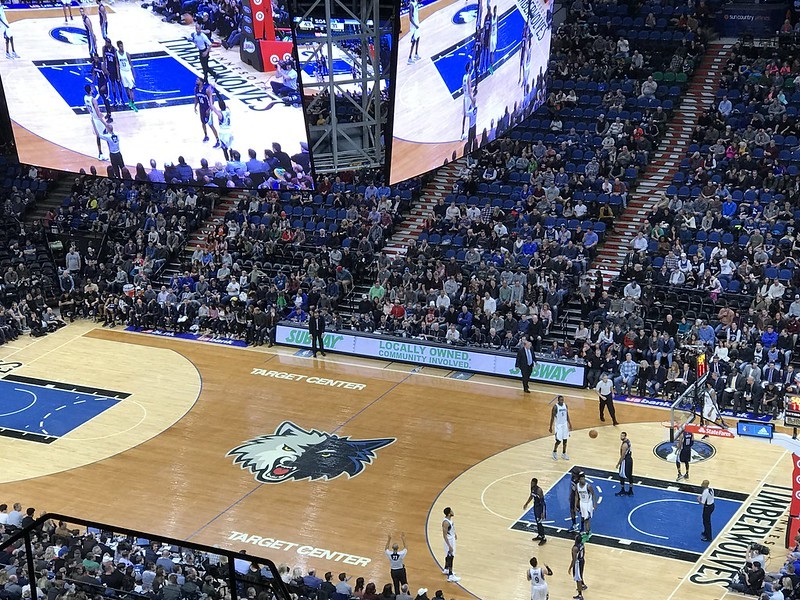 Photo taken from the upper level of the Target Center during a Minnesota Timberwolves game.