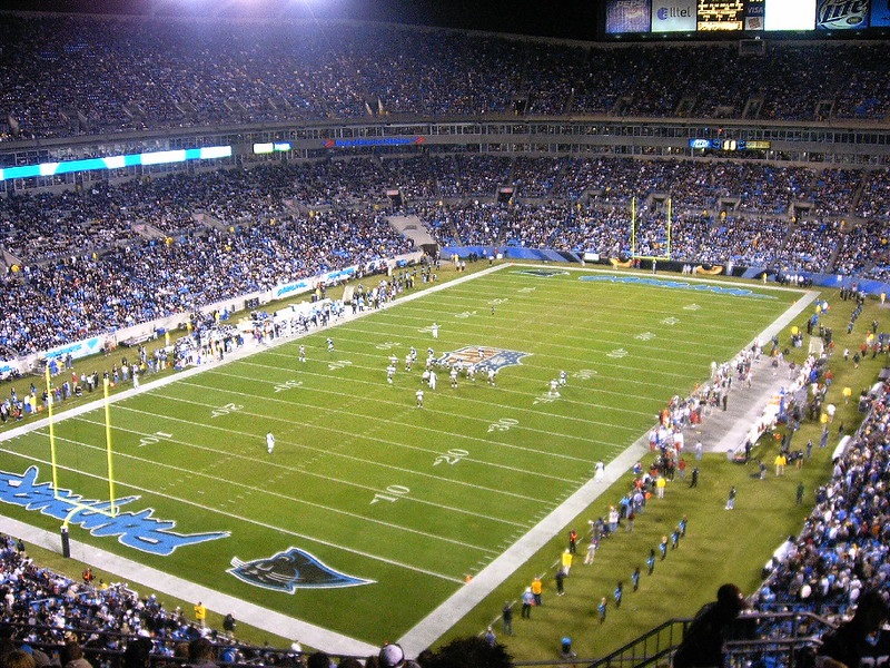 Photo of the playing field at Bank of America Stadium. Home of the Carolina Panthers.