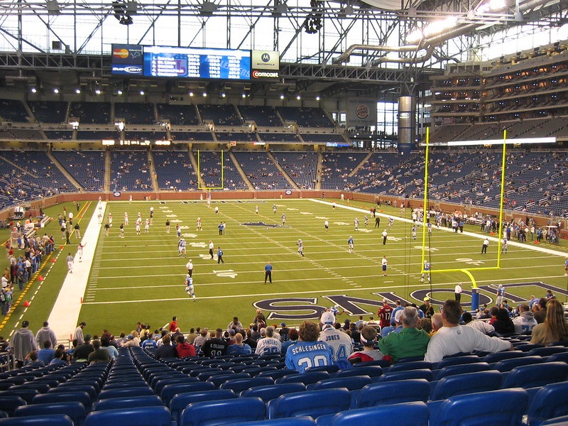 View from the lower level of Ford Field during a Detroit Lions game.