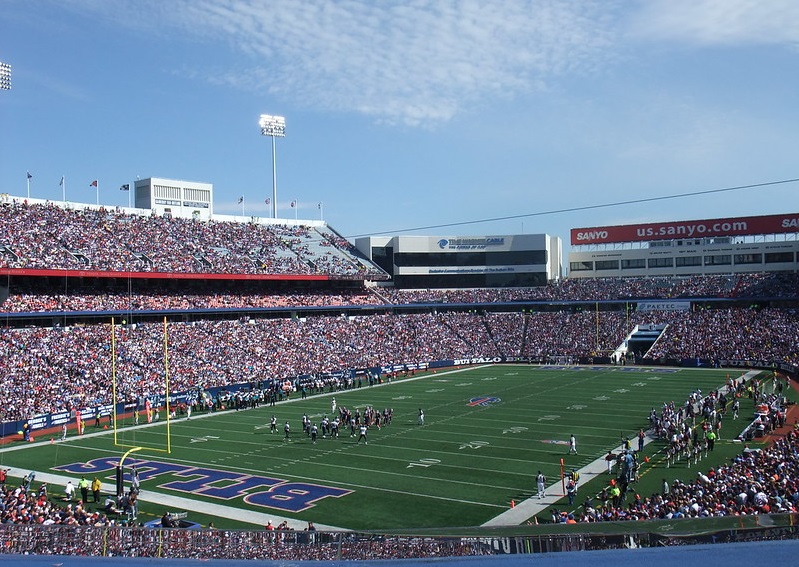 View of the playing field at New Era Field during a Buffalo Bills game.