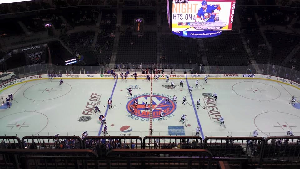 Photo of the ice at the Barclays Center during a New York Islanders game.