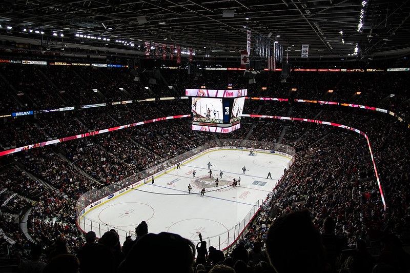 Photo of the ice at the Canadian Tire Centre during an Ottawa Senators game.
