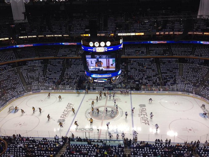 View from the upper level seats at the KeyBank Center during a Buffalo Sabres game.