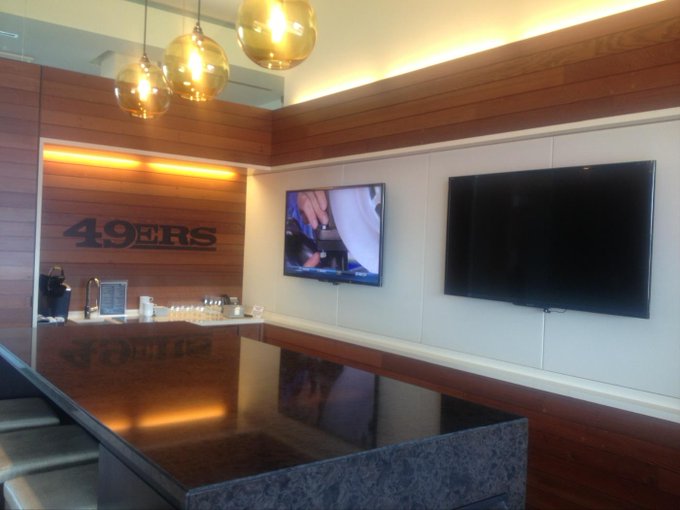 Interior photo of a suite at Levi's Stadium during a San Francisco 49ers home game.