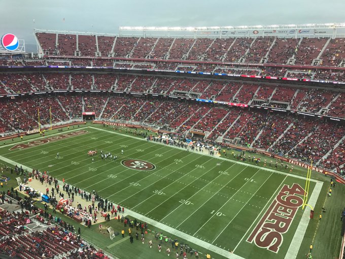 View from the upper level seats at Levi's Stadium during a San Francisco 49ers game.