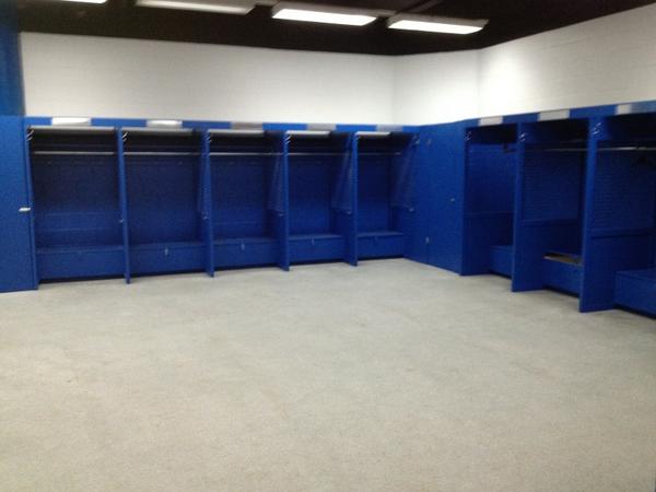 Photo of the Montreal Expos locker room at Olympic Stadium.