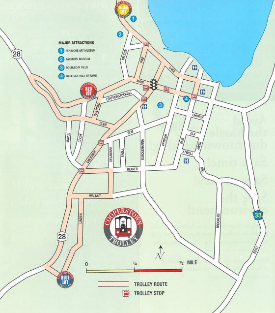 Map of Cooperstown Baseball Hall of Fame parking lots.