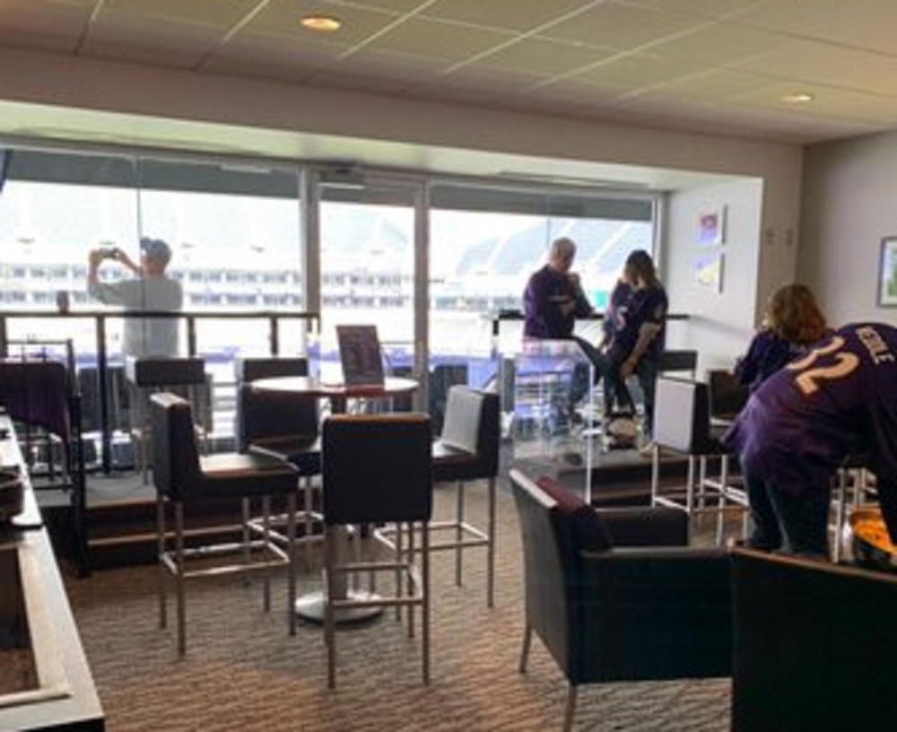 Interior photo of a suite at M&T Bank Stadium in Baltimore, Maryland.