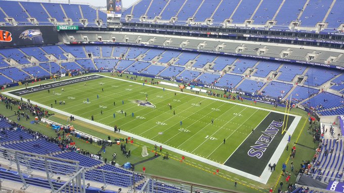View from the upper level seats at M&T Bank Stadium before a Baltimore Ravens game.