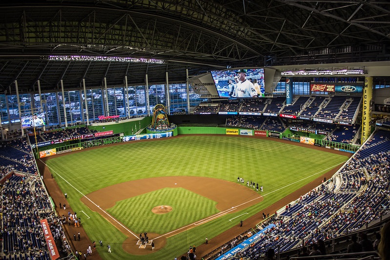 Photo taken from the vista level seats at Marlins Park during a Miami Marlins home game.