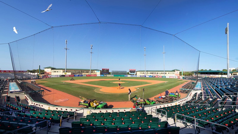 Photo of the playing field at Ballpark of the Palm Beaches in West Palm Beach, Florida.