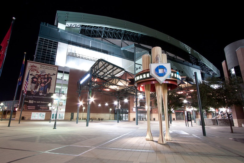 Photo of Chase Field at night. Home stadium of the Arizona Diamondbacks.