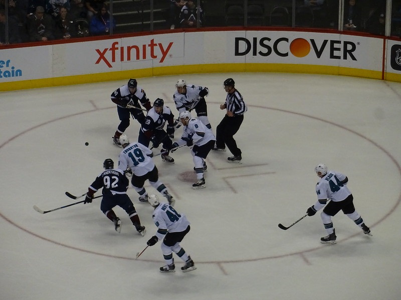 Photo of a Colorado Avalanche game versus the San Jose Sharks.