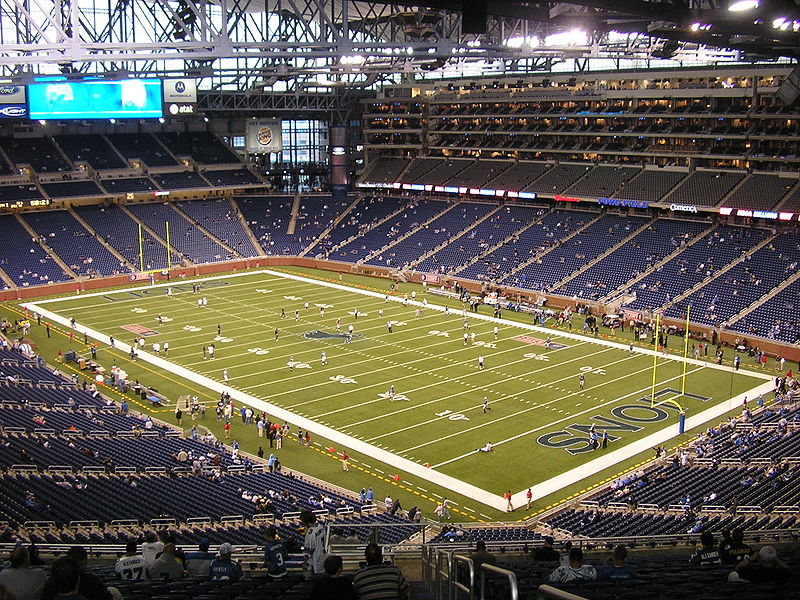 Photo of Detroit Lions' pregame warm ups at Ford Field.