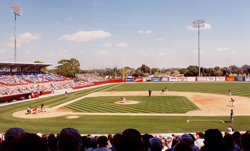 Photo of the playing field at Ed Smith Stadium in Sarasota, Florida.