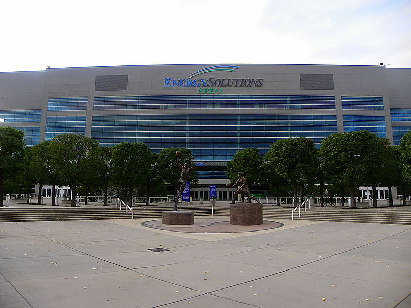 Exterior photo of EnergySolutions Arena in Salt Lake City, Utah. Home of the Utah Jazz.