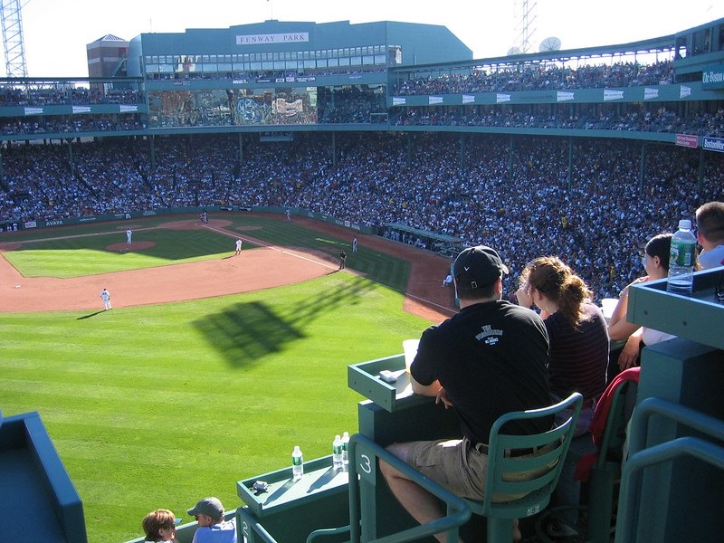 Photo taken from the Green Monster seats at Fenway Park during a Boston Red Sox game.