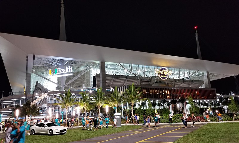 Exterior photo of Hard Rock Stadium. Home of the Miami Dolphins.