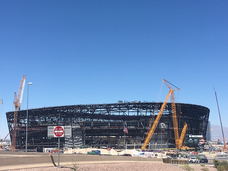 Photo of the construction site of the Las Vegas Raiders' football stadium.
