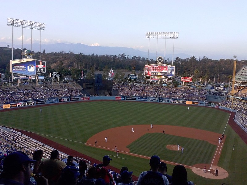 Photo of a Los Angeles Dodgers game at Dodger Stadium.