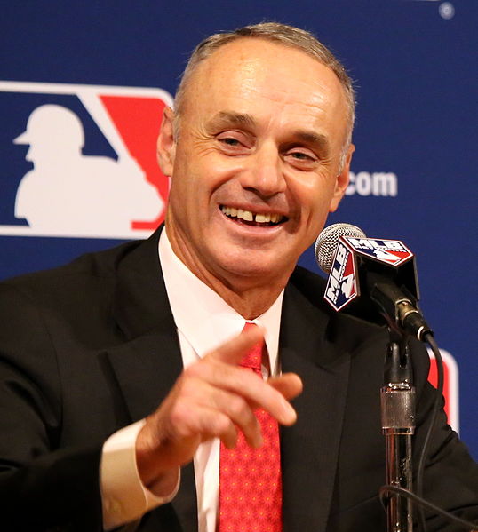 Photo of Major League Baseball Commissioner Rob Manfred during an interview.