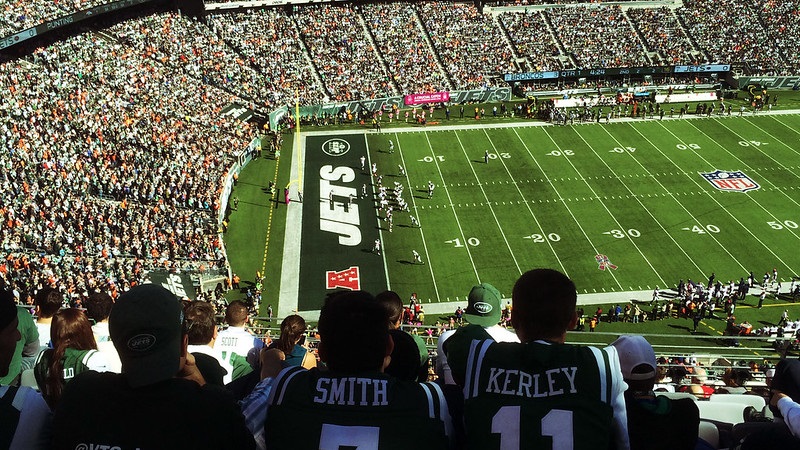 Photo of a New York Jets game taken from the upper level of Metlife Stadium.