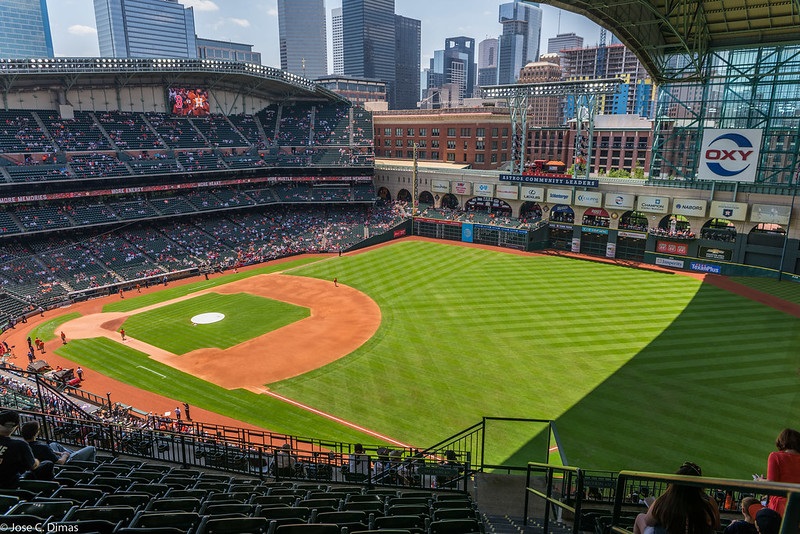 Photo of the roof opening at Minute Maid Park in Houston, Texas.