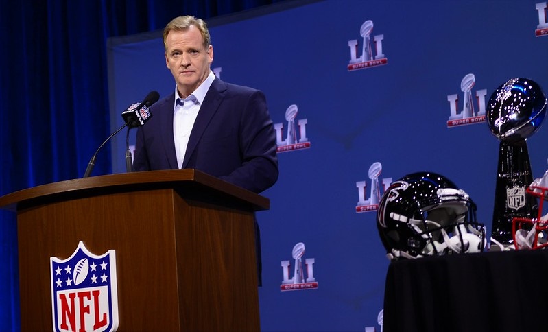 Photo of NFL Commissioner Roger Goodell during a press conference.
