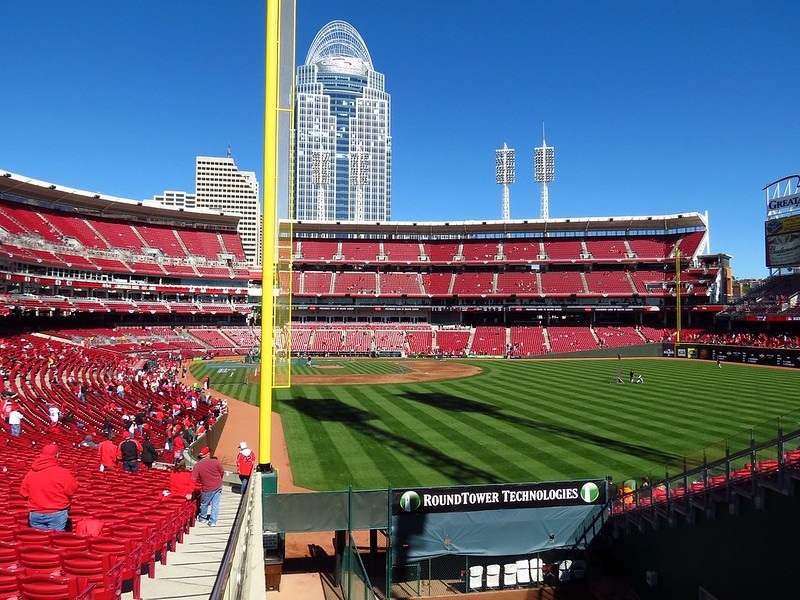 Photo of a poorly attended Cincinnati Reds game at Great American Ball Park.