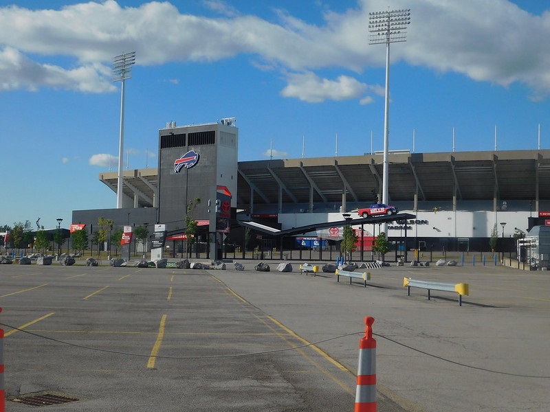 Photo of the tailgating lots outside of New Era Field, home of the Buffalo Bills.