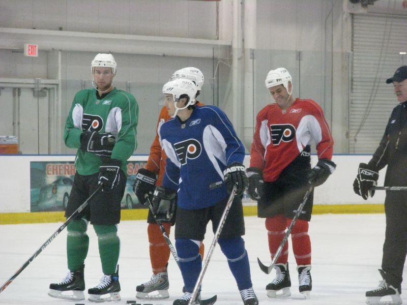 Photo of Philadelphia Flyers players during a morning practice.
