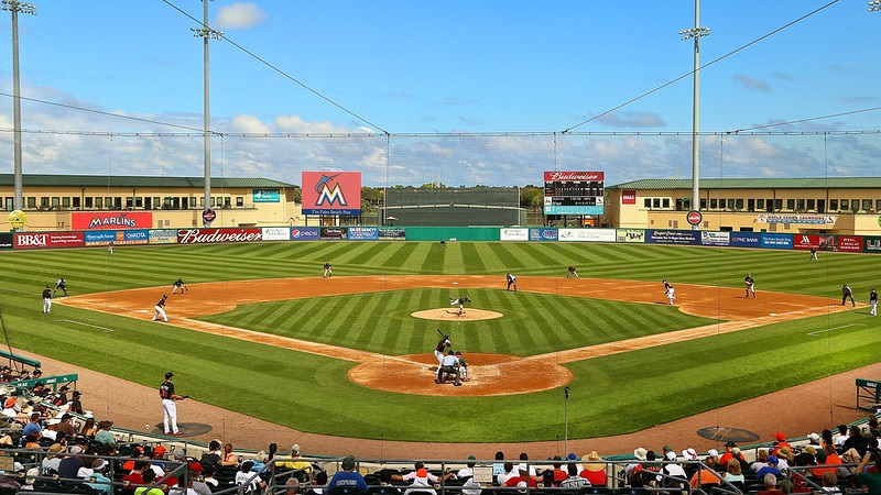 Photo of the playing field at Roger Dean Stadium in Jupiter, Florida.