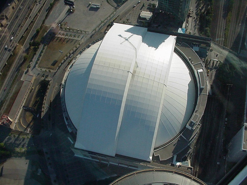 Aerial photo of the roof at the Rogers Centre in Toronto, Ontario. Home of the Toronto Blue Jays.