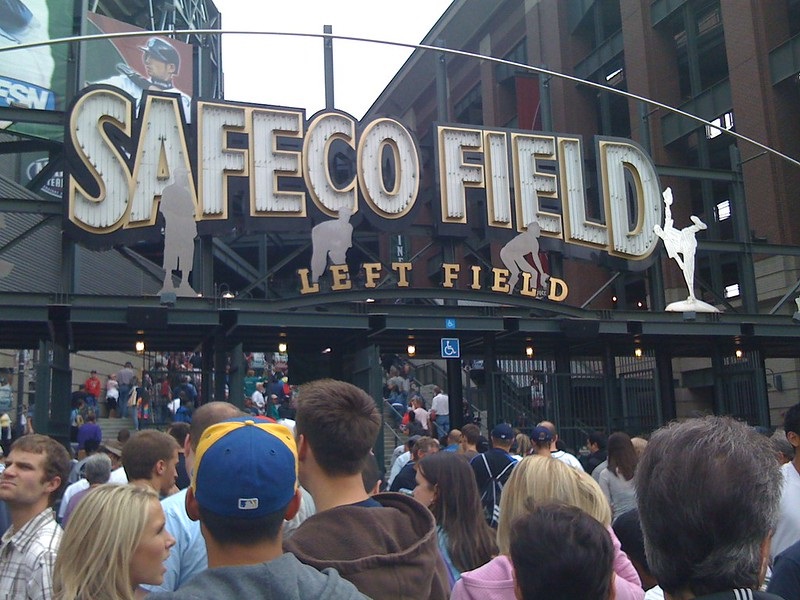 Photo of the left field entrance at Safeco Field, home of the Seattle Mariners.