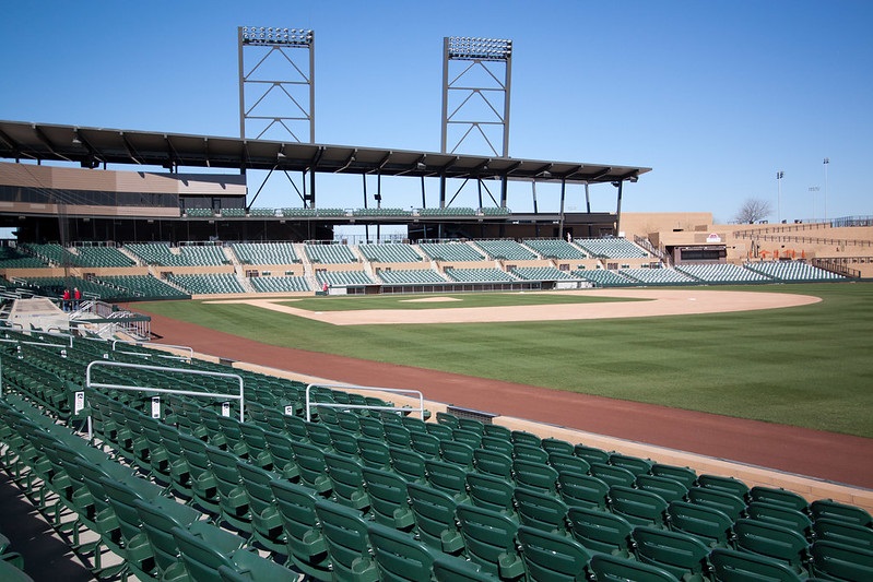 Photo of the playing field at Salt River Fields at Talking Stick.