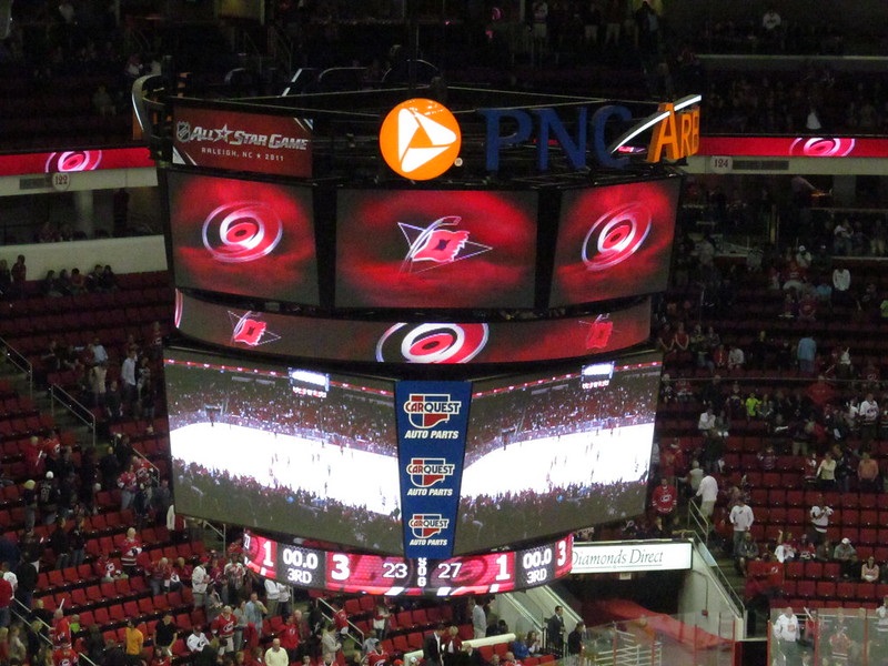 Photo of the scoreboard at PNC Arena. Home of the Carolina Hurricanes.