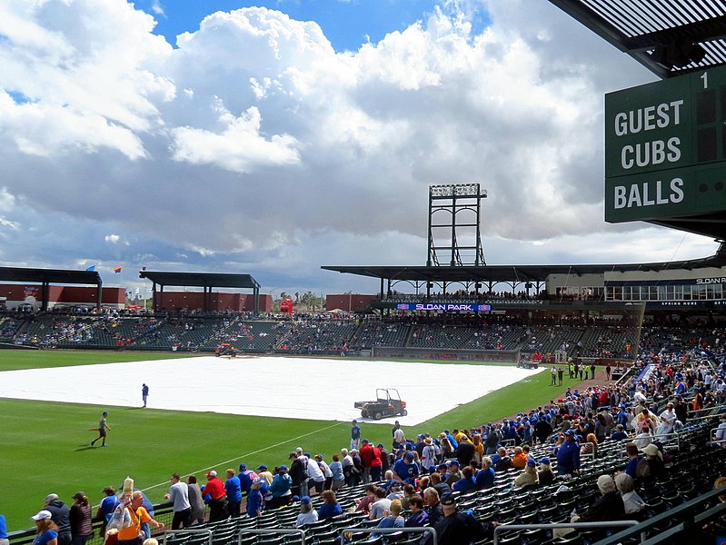 Photo of the playing field at Sloan Park. Spring training facility of the Chicago Cubs.