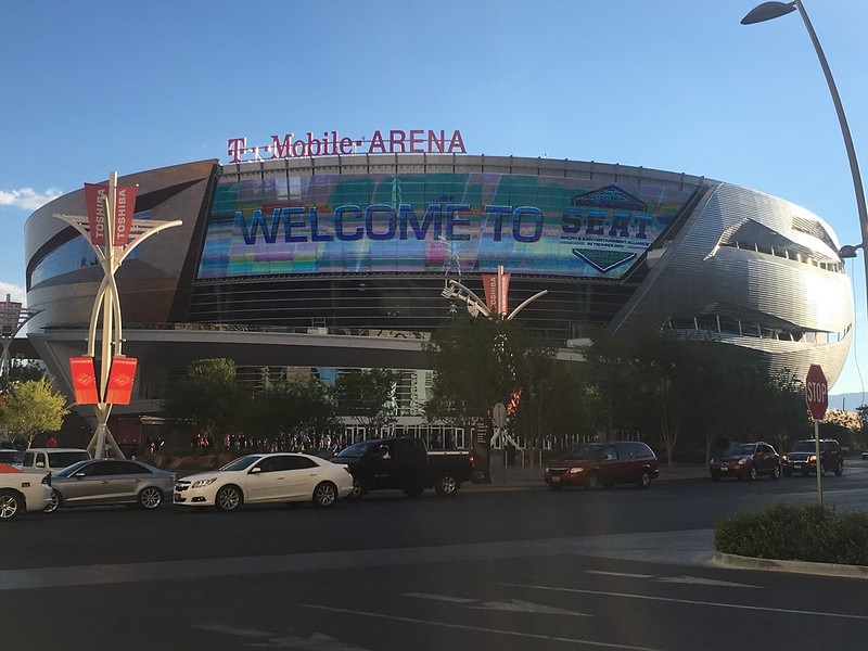 Exterior photo of T-Mobile Arena. Home of the NHL's Vegas Golden Knights.