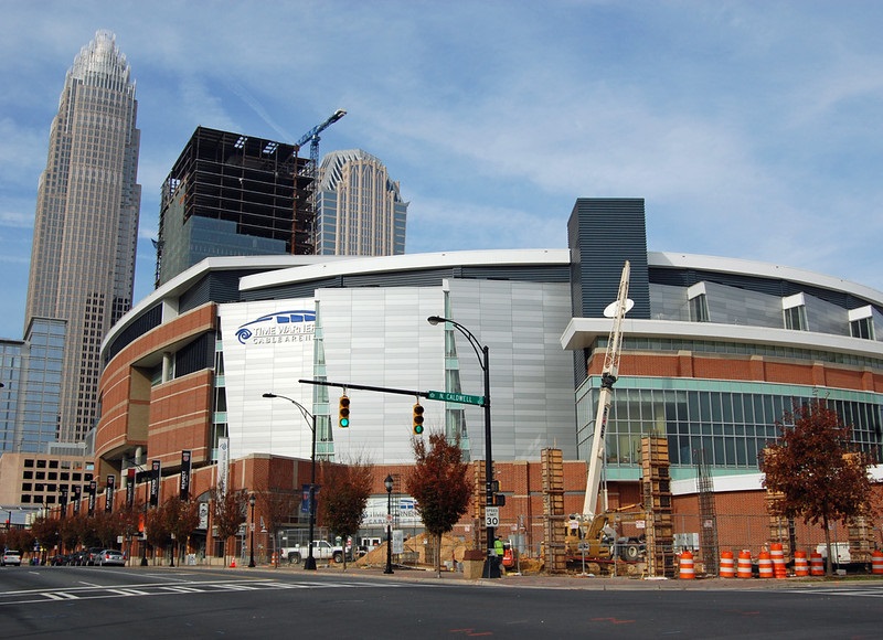 Exterior photo of Time Warner Cable Arena. Home of the Charlotte Hornets.