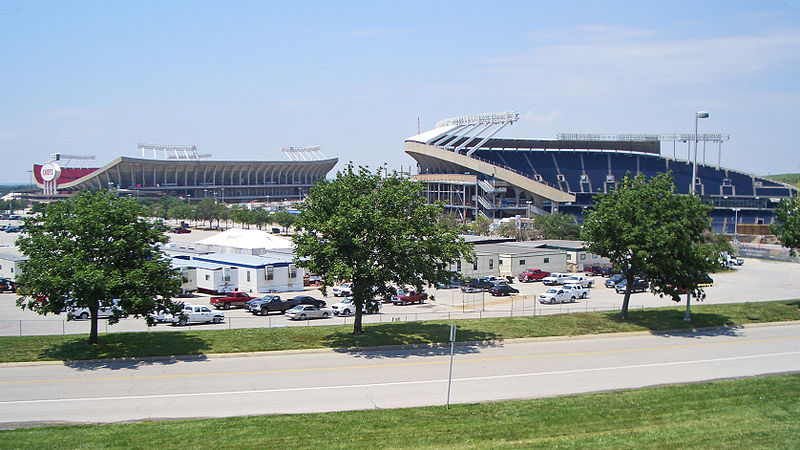 Photo of Kauffman Stadium and Arrowhead Stadium in Kansas City, Missouri.