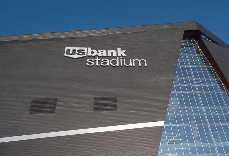Photo of the exterior of U.S. Bank Stadium in Minneapolis, Minnesota. Home of the Minnesota Vikings.