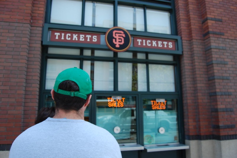 Photo of baseball fans waiting in line at the will call office at Oracle Park. Home of the San Francisco Giants.