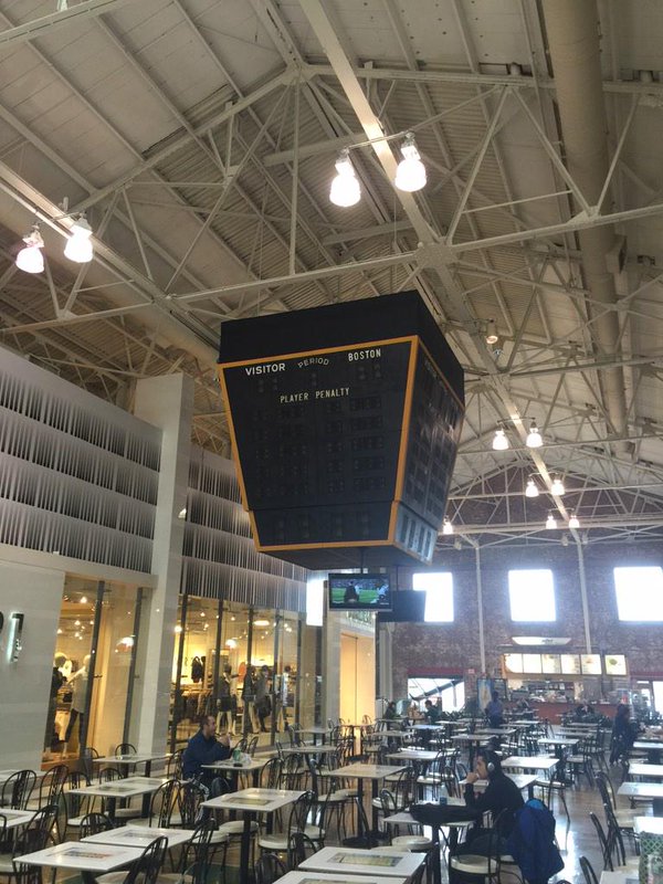 Photo of the old Boston Garden scoreboard at the Arsenal Mall in Watertown. 