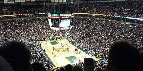 Photo of the court at KeyArena, home of the Seattle Supersonics.
