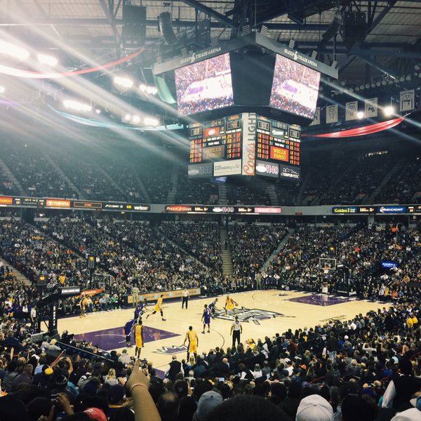 Photo of the court at Sleep Train Arena, home of the Sacramento Kings.