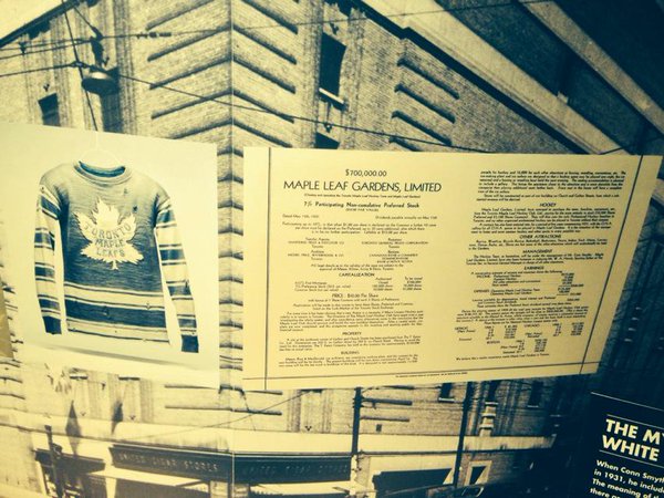 Photo of old Toronto Maple Leafs memorabilia that were on display at Maple Leaf Gardens.