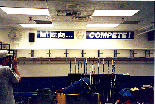 Photo of the old Maple Leafs locker room at Maple Leaf Gardens. 