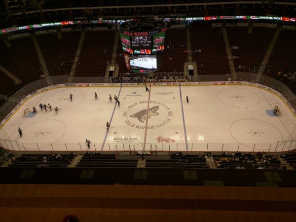 Photo of the ice at Gila River Arena, home of the Arizona Coyotes.